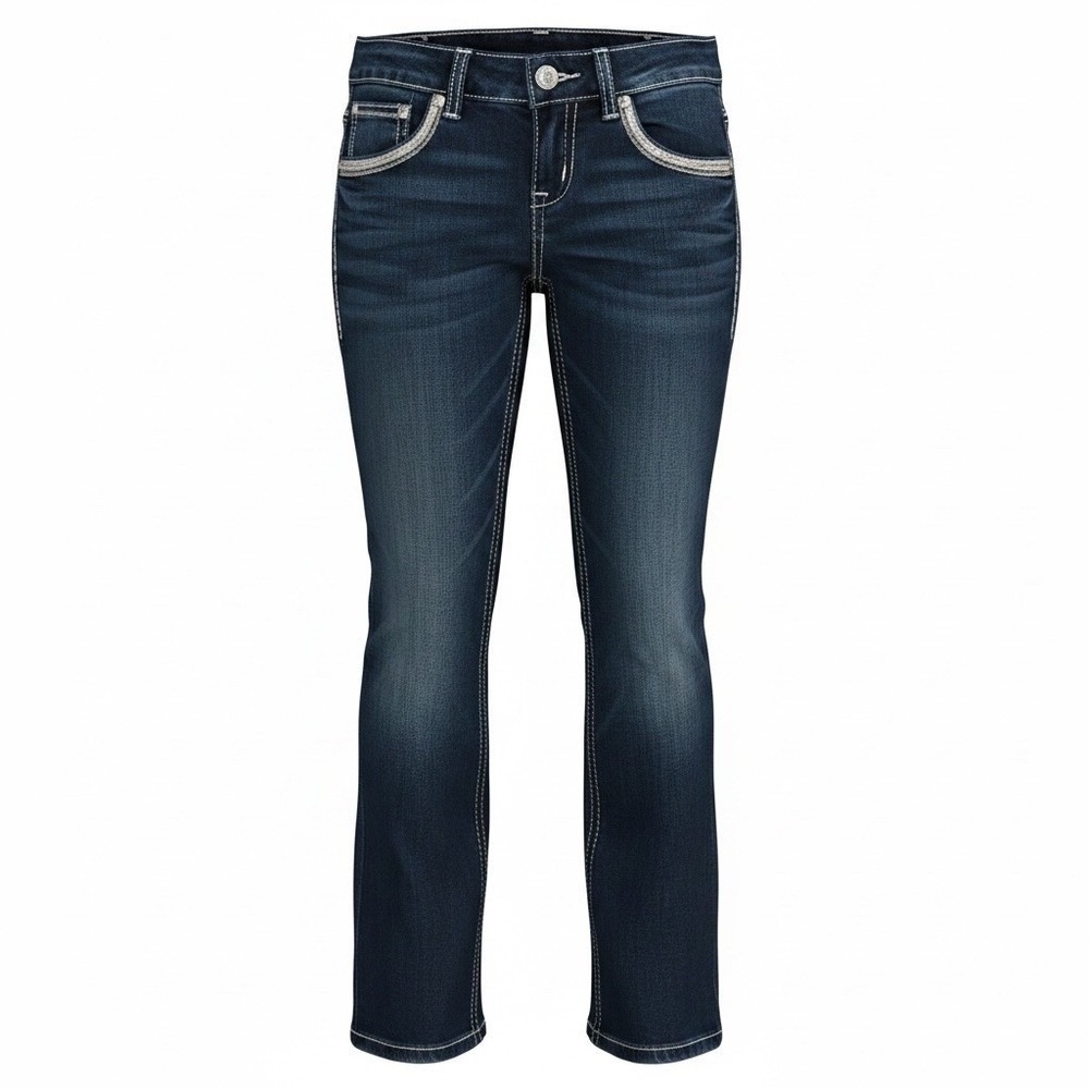 Maurices Premium Silver Dark Wash Bootcut Jeans 3/4 REG Blue‎ Heavy Stitching